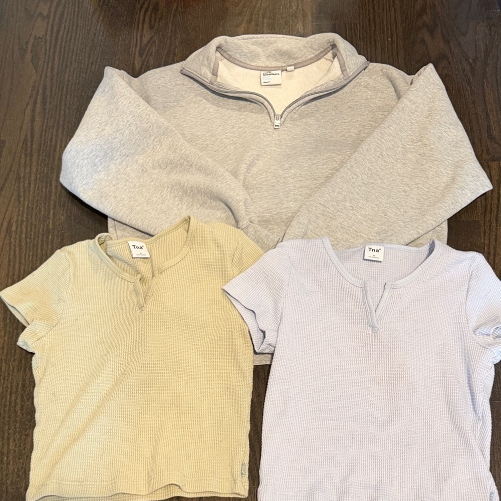 TNA Aritzia Gray, light green, and Light blue/Purple Sweatshirt and Tops